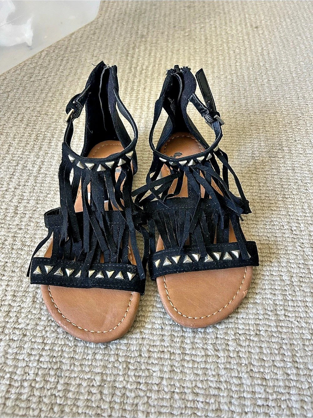 Report Fringe Studded Sandals Black & Brown US 13